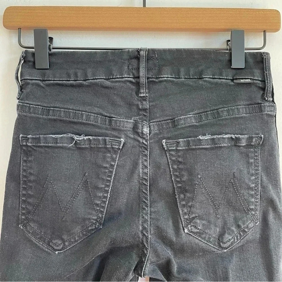 MOTHER HW Looker Ankle Fray Guilty Party Racer Black Skinny Jeans Rae Edge Pant - Picture 8 of 14